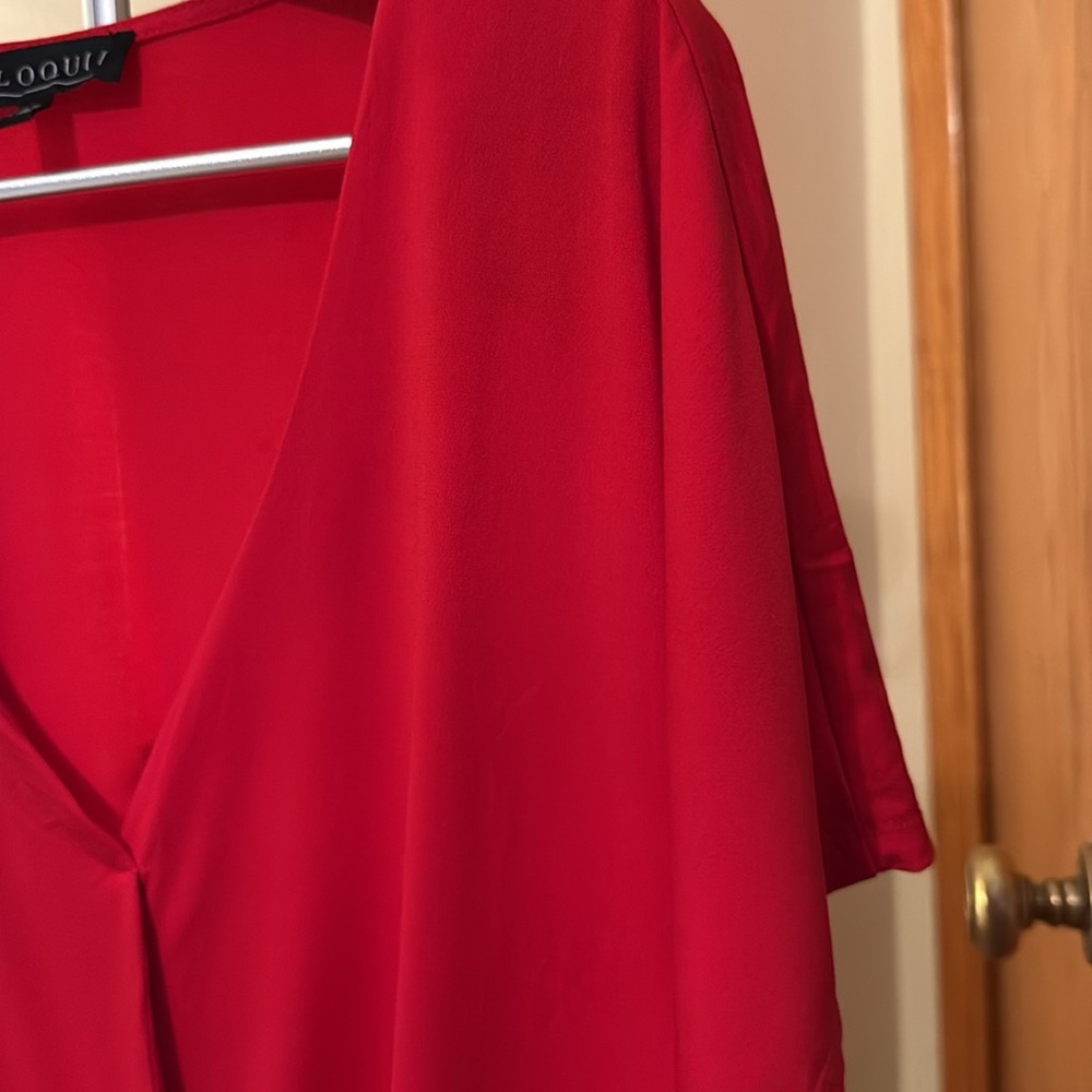 Eloquii Red Dolman Sleeve Tie Front Blouse. Size 14/16. Like new - Picture 4 of 4